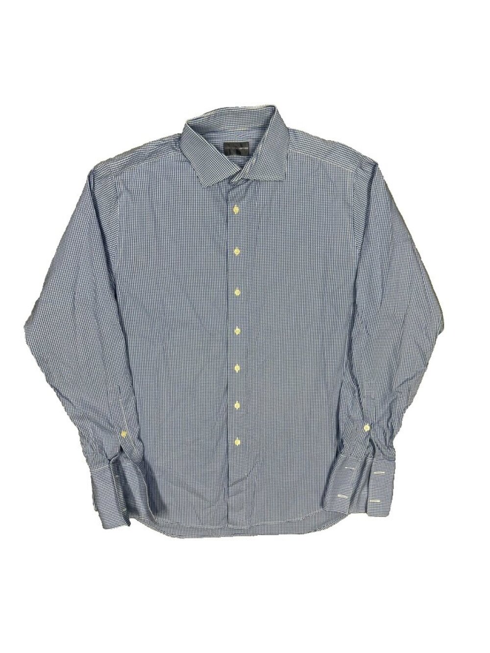 Harry Rosen Dress Shirt Sartoria Houndstooth French Cuff Cotton Blue 17 XL